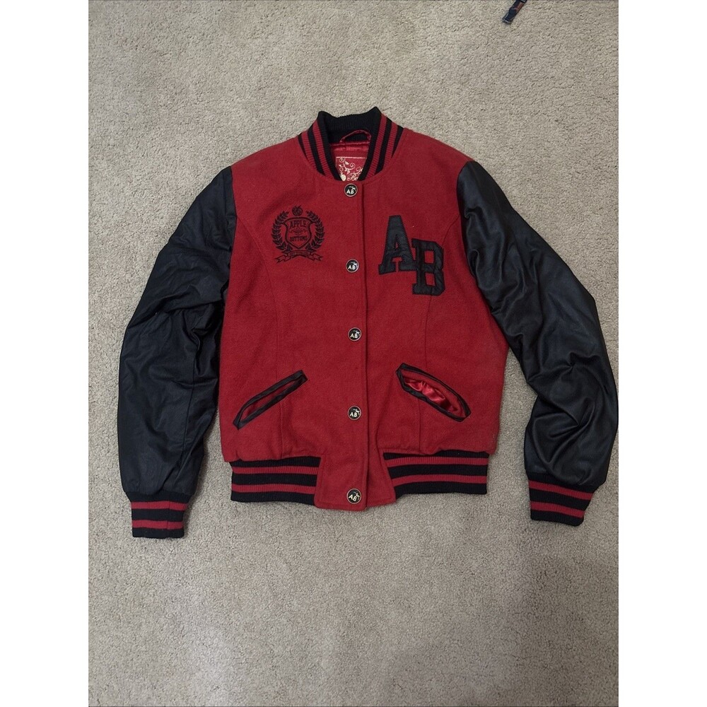 Akcess Varsity Jacket Mens Medium Black Red Letterman Wool Blend Patch
